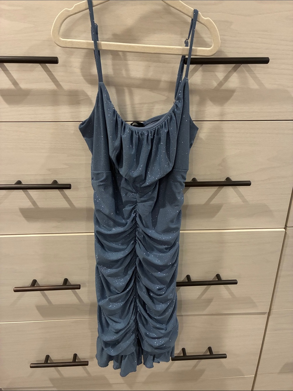 Blue Sparkle Ruched Slip Dress - Women